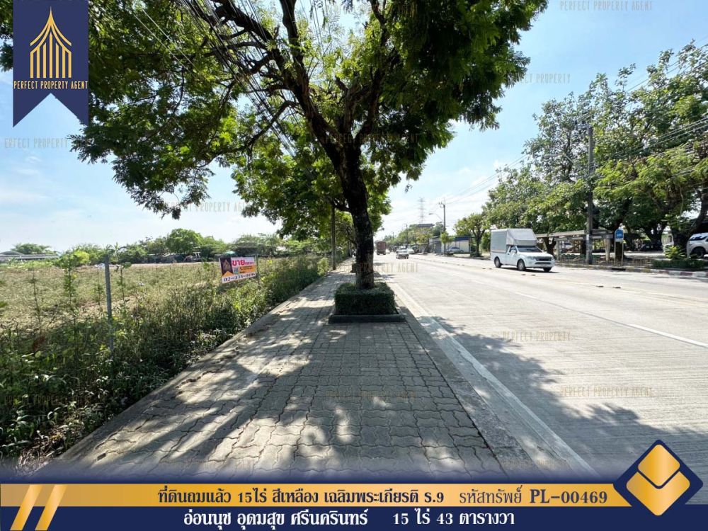 ขายที่ดิน - ขาย ที่ดินสีเหลืองถมแล้ว 15 ไร่ สีเหลือง ติดถนน 2 ด้าน เฉลิมพระเกียรติ ร.9 อ่อนนุช อุดมสุข