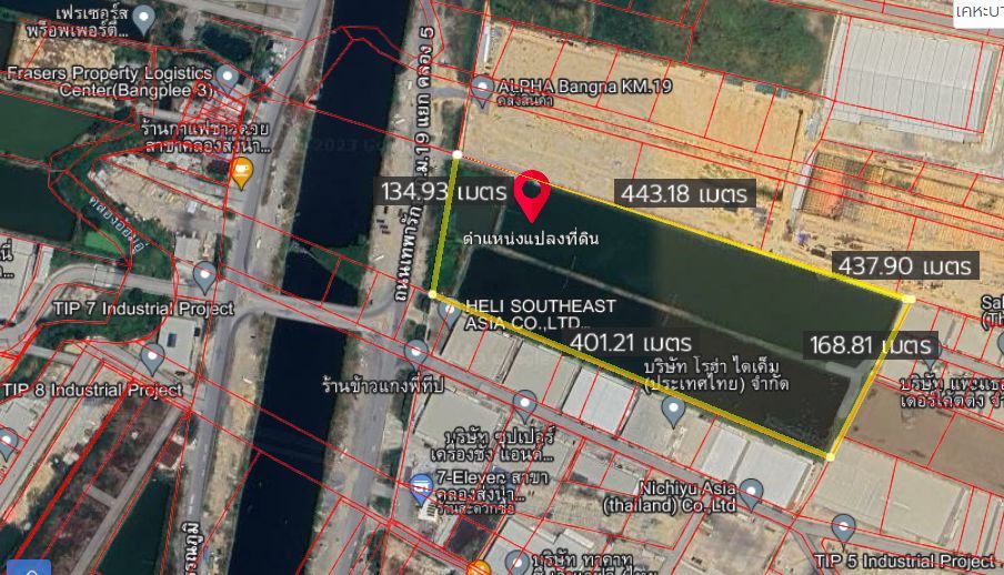 ขายที่ดิน - ขายที่ดิน ผังสีม่วง ติดถนนใหญ่เลียบคลองส่งน้ำ บางพลี สมุทรปราการ พื้นที่ 42ไร่ 2งาน 24ตรว ราคาไร่ละ 16,000,000 บาท