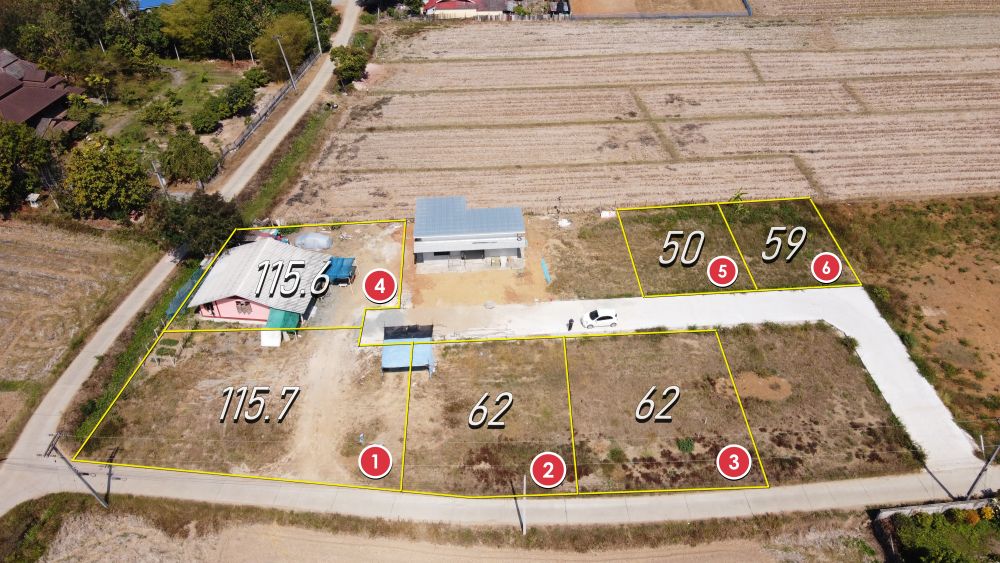 ขายที่ดิน - ที่ดินแบ่งขาย 6 แบ่ง (ติดถนนคอนกรีต ราคาถูก สร้างบ้านได้เลย)