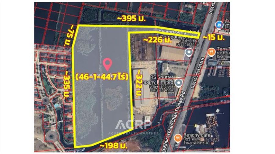 ขายที่ดิน - ขายที่ดินแปลงใหญ่ ติดถนนบางขุนเทียนชายทะเล ขนาด 46-1-44.7 ไร่