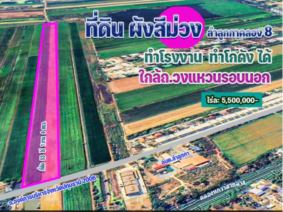 ขายที่ดิน - ขายที่ดินลำลูกกา พื้นที่สีม่วง สามารถทำโรงงาน โกดังได้