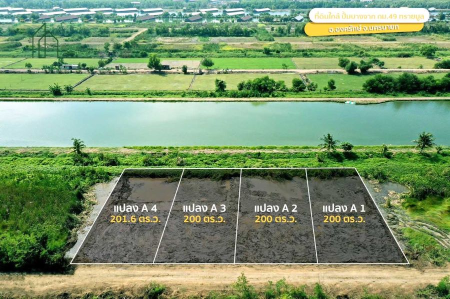 ขายที่ดิน - ด่วนที่ดิน 200 ตรว. ซอยทองดีพัฒนา ถนนรังสิต-นครนายก กม.49 ทรายมูล ใกล้ปั้มบางจาก อ.องครักษ์ นคานายก