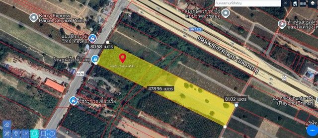 - ที่ดินผืนใหญ่ทำเลทอง 22 ไร่ ติดถนนใหญ่สายเศรษฐกิจ นิคมพัฒนา-ระยอง ผังเมืองสีม่วงลายผสมสีม่วง