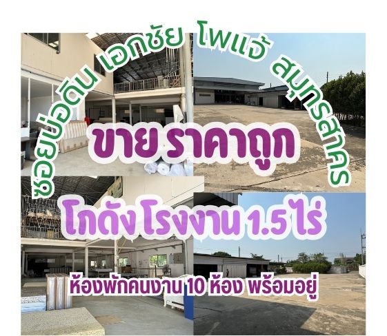 - ขายที่ดินพร้อมโกดัง โรงงาน 1.5 ไร่ 1000 ตรม. ถนนเอกชัย โพแจ้ สมุทรสาคร ใกล้ทางด่วนพระราม 2 ผังชมพู ขอ รง.4ได้ง่าย ราคาดี รีบขาย