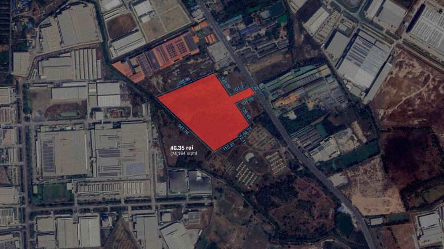 - ขายที่ดิน 46.35 ไร่ สีม่วงจุดขาว ติด Amata City ชลบุรี