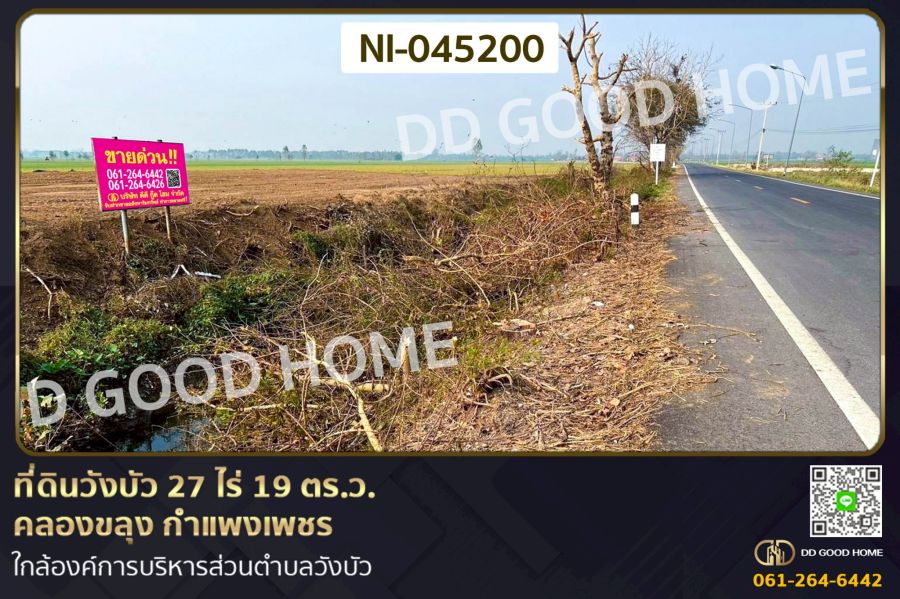 - ที่ดินวังบัว 27 ไร่ 19 ตร.ว. คลองขลุง กำแพงเพชร ใกล้องค์การบริหารส่วนตำบลวังบัว