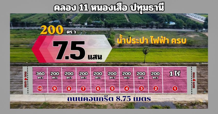 - เปิดผังแปลงใหม่ คลอง 11 หนองเสือ ปทุมธานี 200 ตร.ว