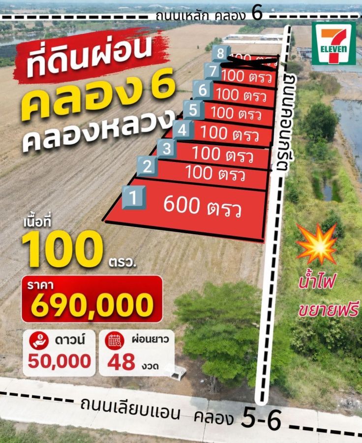- คลอง 6 ซอย 65 เข้าซอย 200 เมตร 100 ตรว. ติดคอนกรีต
