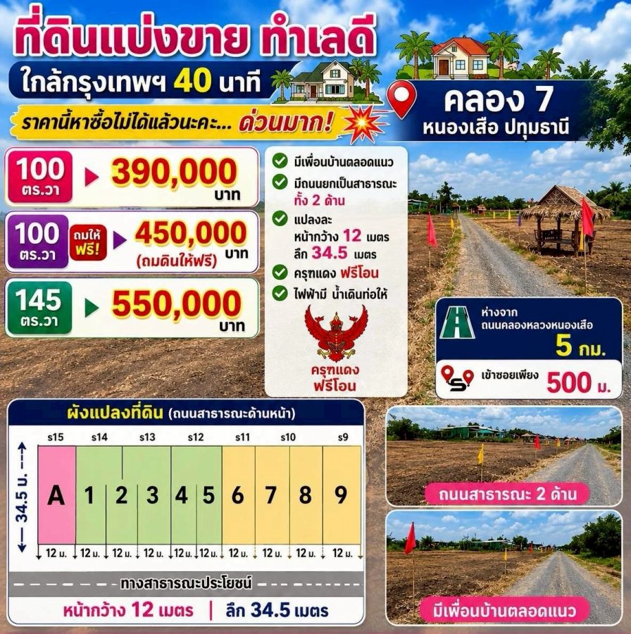 - ที่ดินแบ่งขายทำเลดี ใกล้กรุงเทพ ตำบล บึงชำอ้อ อำเภอ หนองเสือ ปทุมธานี