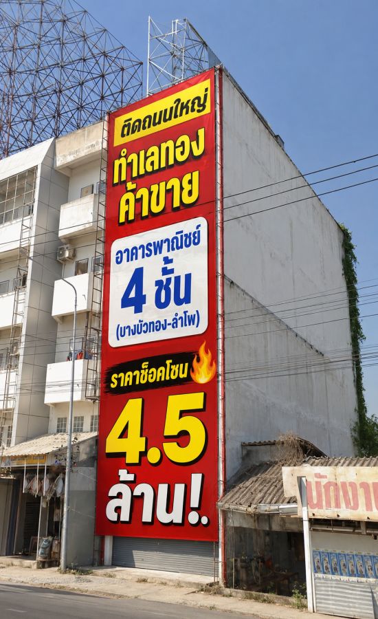 - ขายอาคารพาณิชย์ 4 ชั้น บางบัวทอง นนทบุรี ใกล้สารสาสน์ฯ ทำเลติดถนนใหญ่ เหมาะทำออฟฟิศ ค้าขาย