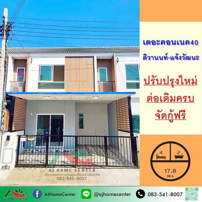 - ขายทาวน์เฮ้าส์2ชั้น 17.8ตรว. ม.เดอะคอนเนค40 ติวานนท์-แจ้งวัฒนะ ปรับปรุงใหม่ ต่อเติมครบ จัดกู้ฟรี
