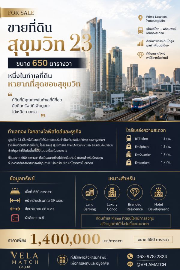 - Rare Opportunity | ขายที่ดินสุขุมวิท 23 ขนาด 650 ตร.ว. หนึ่งในทำเลที่ดินหายากที่สุดของสุขุมวิท