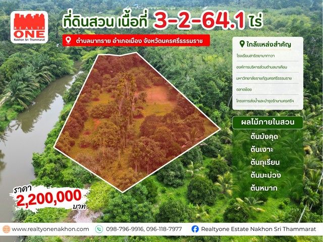 - สวนผลไม้ ริมคลองบ้านตาล เนื้อที่ 3 - 2 - 64.1 ไร่ เหมาะสำหรับทำสวนเกษตร หรือทำบ้านสวน