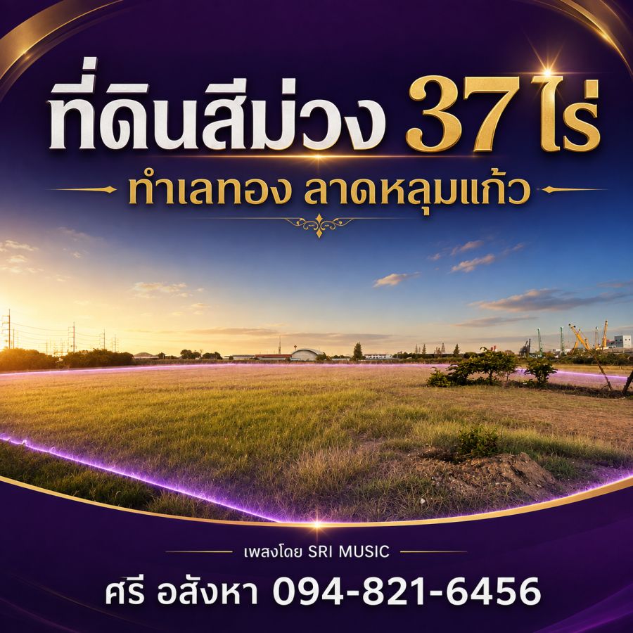 - ทำเลอุตสาหกรรมศักยภาพสูง ที่ดินสีม่วง เนื้อที่ 37 ไร่ ทำเลเด่นติดถนนหมายเลข 346 ปทุมธานี ลาดหลุมแก้ว ต.คูขวาง อ.ลาดหลุมแก้ว จ.ปทุมธานี