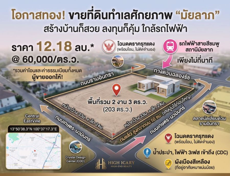 - ขายที่ดิน 2 งาน 3 ตร.ว. ซอยมัยลาภ ประเสริฐมนูกิจ 29 แยก 8 ถมแล้ว พร้อมโอน
