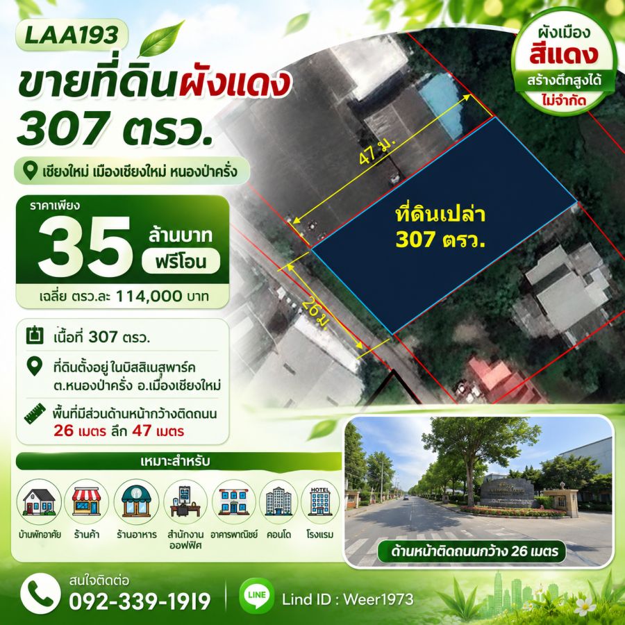 - ขายที่ดินเปล่า 307 ตรว. (บิสสิเนสพาร์ค ต.หนองป่าครั่ง อ.เมืองเชียงใหม่)