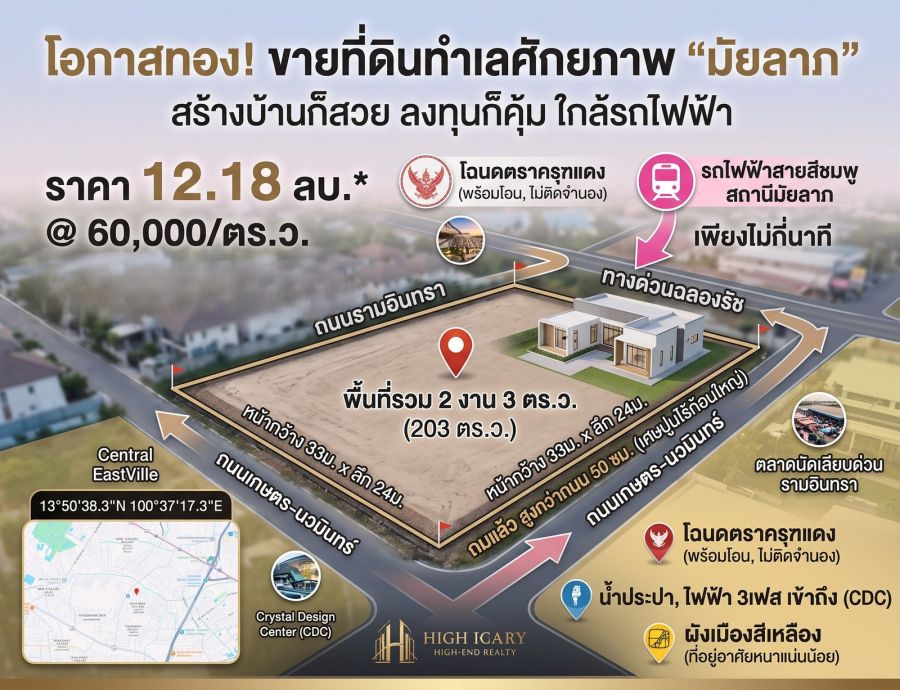 - ขายที่ดิน 2 งาน 3 ตร.ว. ซอยมัยลาภ ประเสริฐมนูกิจ 29 แยก 8 ถมแล้ว พร้อมโอน