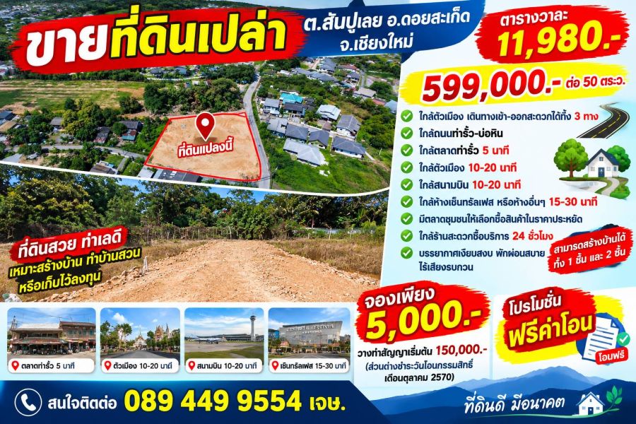 - ขายที่ดิน ราคา11,980บาท/ตร.ว. ต.สันปูเลย ดอยสะเก็ด เชียงใหม่
