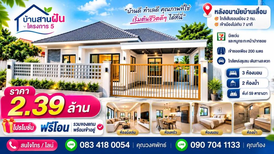 - ลดแรง 2 แสน!! บ้านเดี่ยวชั้นเดียว ในเมืองอุดรธานี ใกล้แม็คโคร โลตัสพลัส รพ.อุดรธานี ศาลากลางจังหวัด